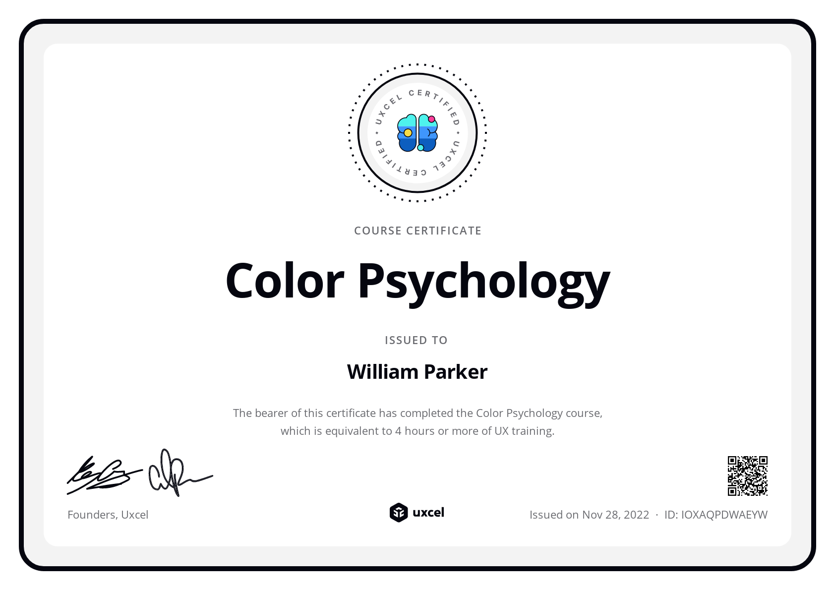 William Parker's certificate